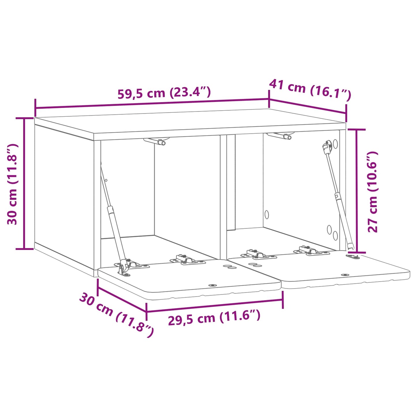 Nástěnná Tv Skříň 59,5 X 41 X 30 Cm Staré Dřevo