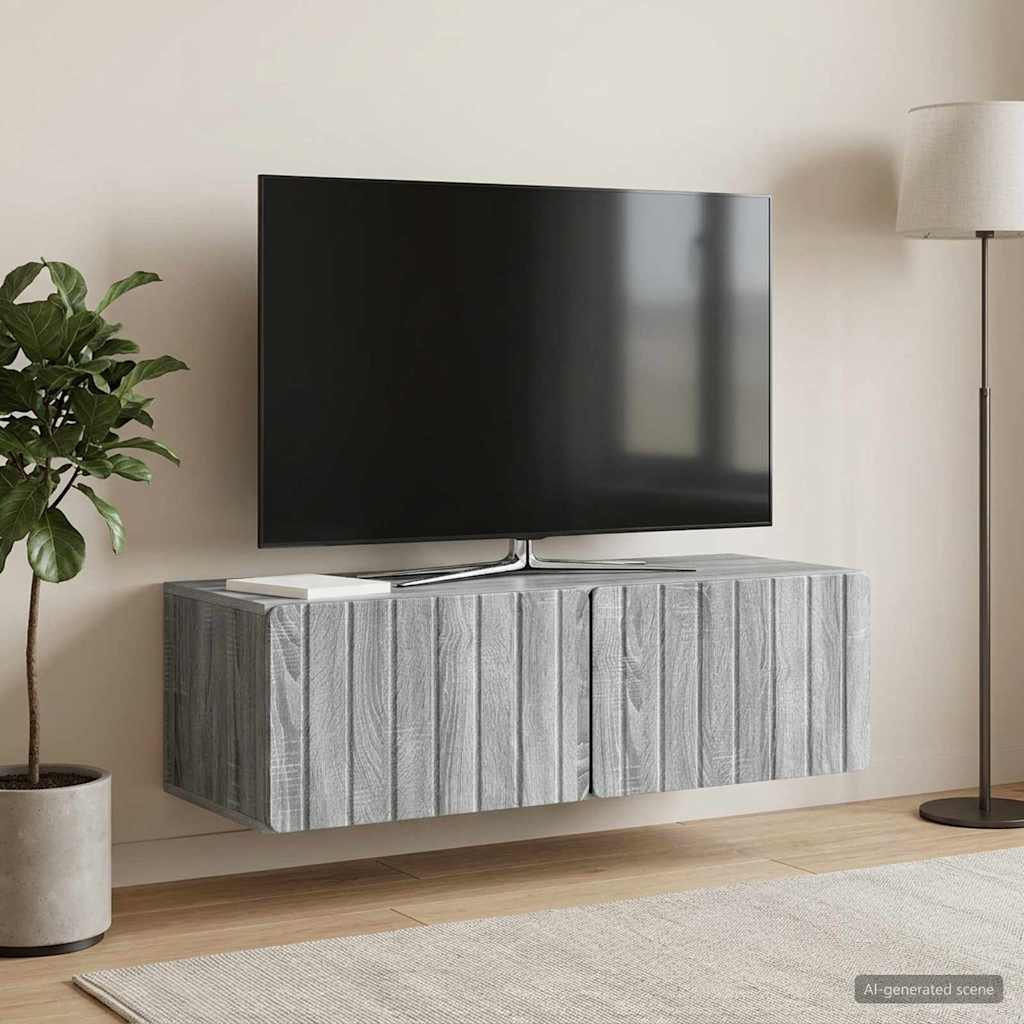 Nástěnná Tv Skříň 98 X 41 X 30 Cm Šedý Sonoma Kompozitní Dřevo