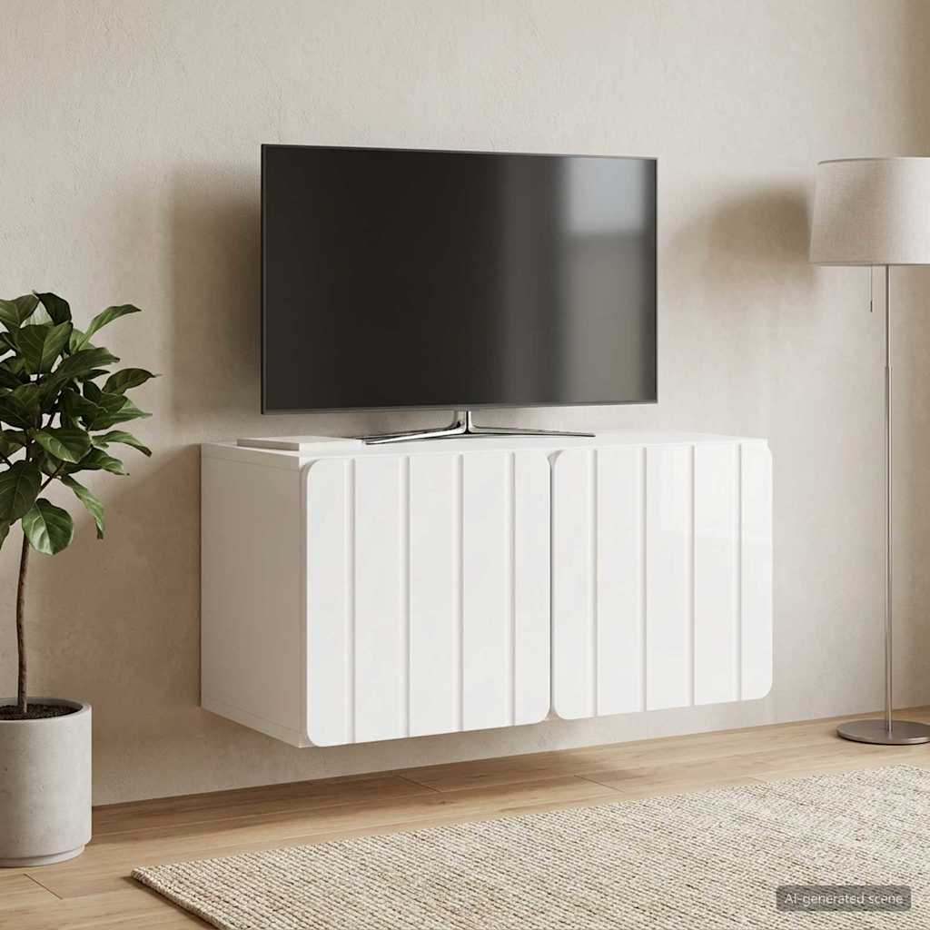 Nástěnná Tv Skříň 59,5 X 31 X 30 Cm Bílá S Vysokým Leskem