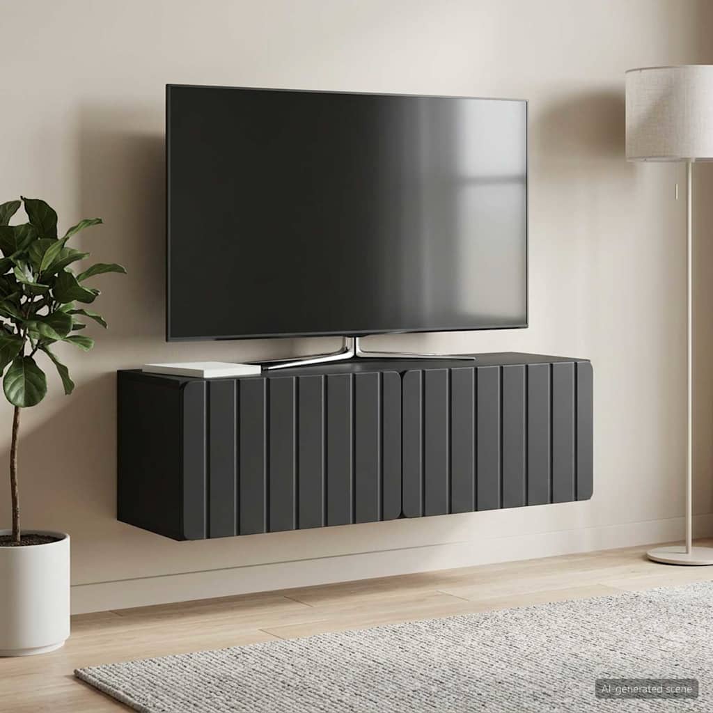 Nástěnná Tv Skříň 98 X 31 X 30 Cm Černá Kompozitní Dřevo