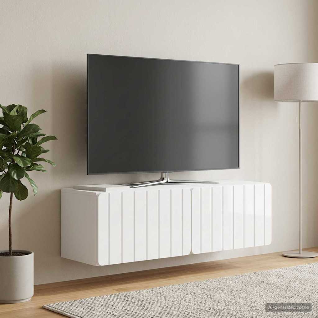 Nástěnná Tv Skříň 98 X 31 X 30 Cm Bílá S Vysokým Leskem