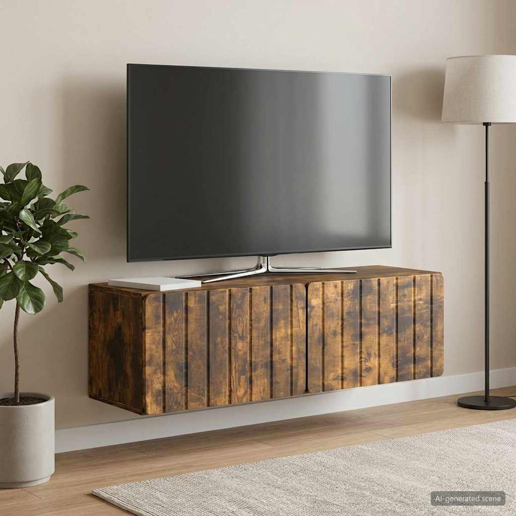 Nástěnná Tv Skříň 98 X 31 X 30 Cm Kouřový Dub Kompozitní Dřevo