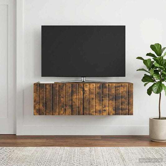 Nástěnná Tv Skříň 98 X 31 X 30 Cm Kouřový Dub Kompozitní Dřevo