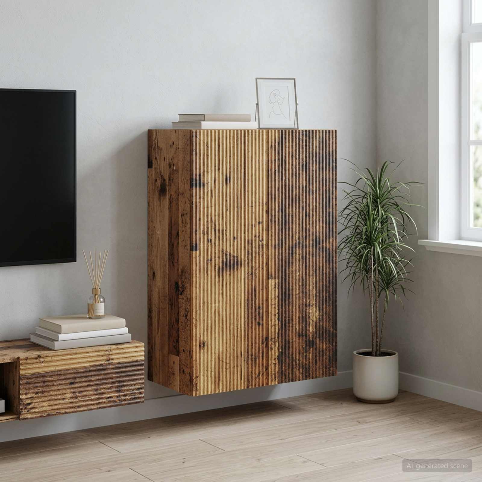 Nástěnná Skříň Staré Dřevo 66 X 34,5 X 90 Cm Kompozitní Dřevo