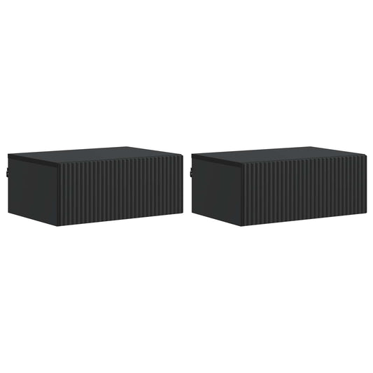 Nástěnný Noční Stolek Se Zásuvkou 2 Pcs Černá 49 X 34,5 X 20 Cm