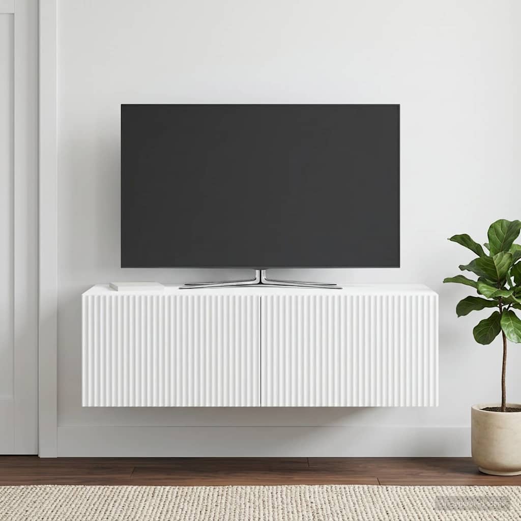Nástěnná Tv Skříň Bílá 98 X 41 X 30 Cm Kompozitní Dřevo