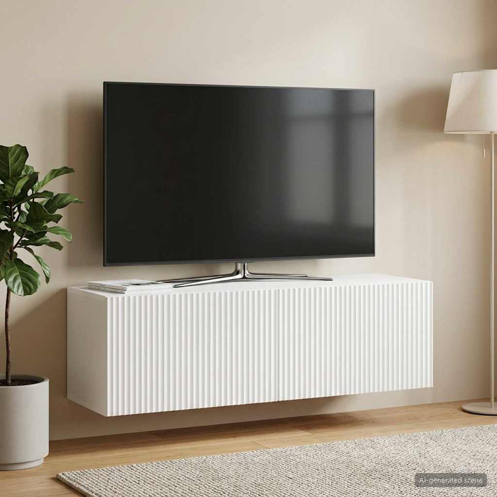 Nástěnná Tv Skříň Bílá 98 X 31 X 30 Cm Kompozitní Dřevo