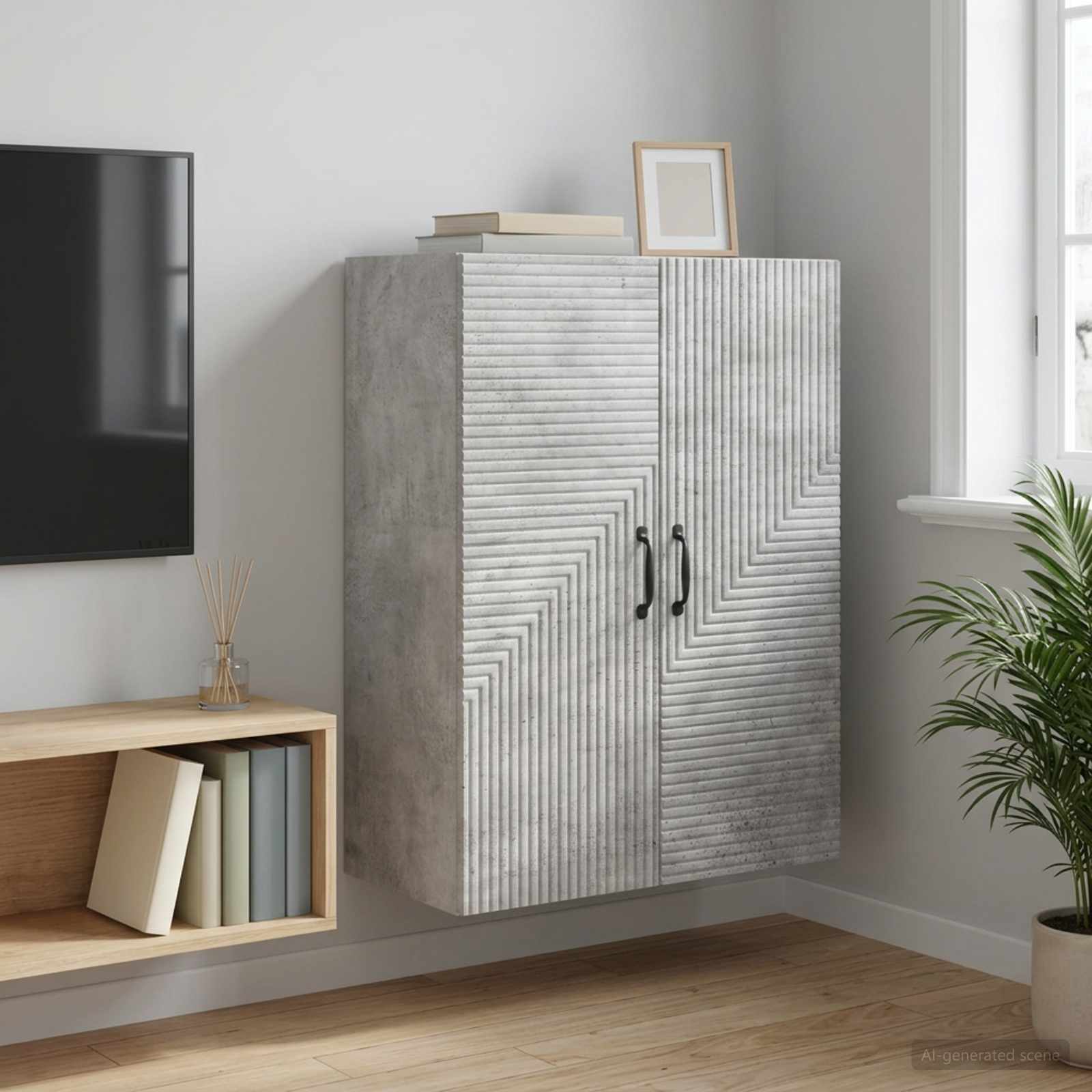 Nástěnná Skříň Betonově Šedá 66 X 34,5 X 90 Cm Kompozitní Dřevo