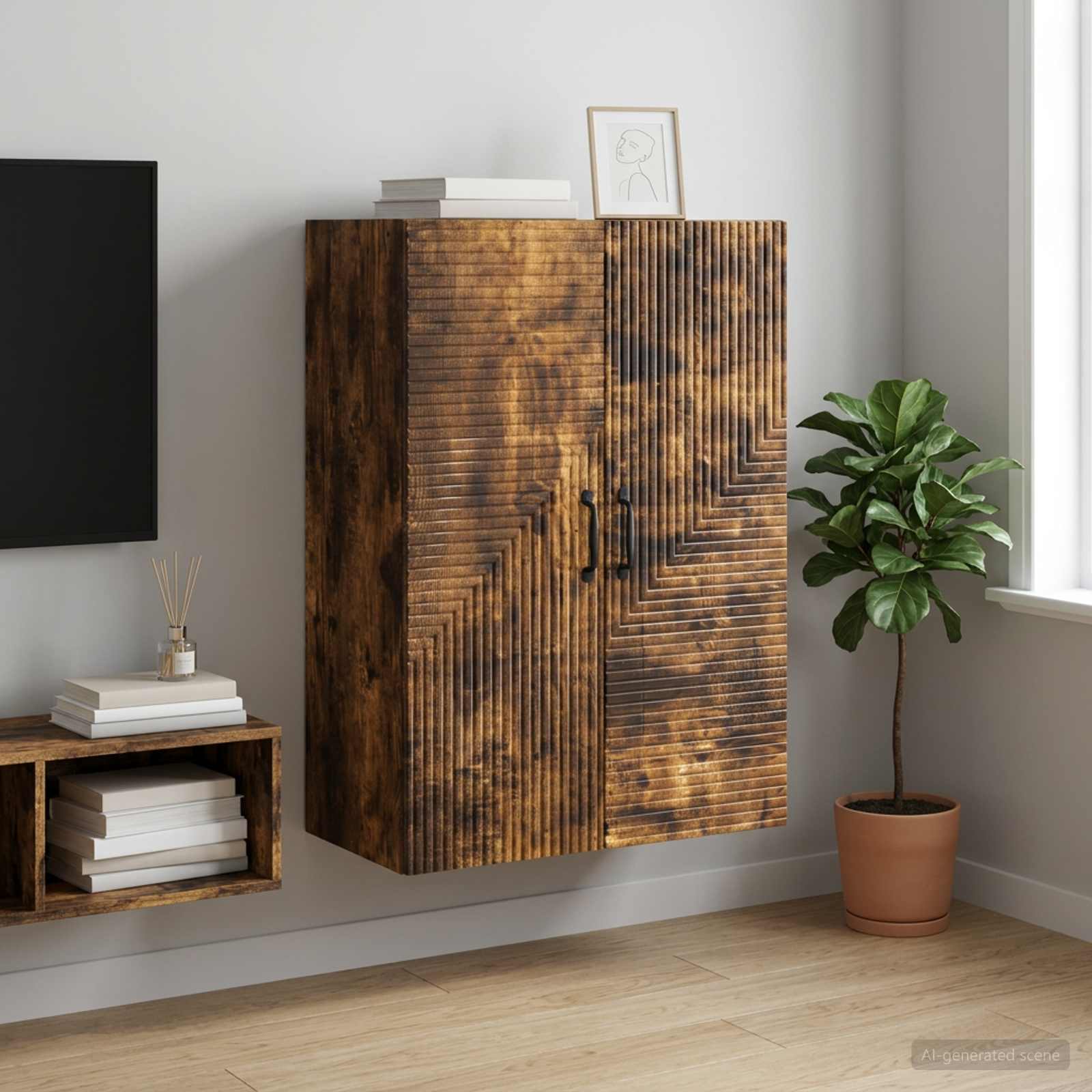 Nástěnná Skříň Kouřový Dub 66 X 34,5 X 90 Cm Kompozitní Dřevo