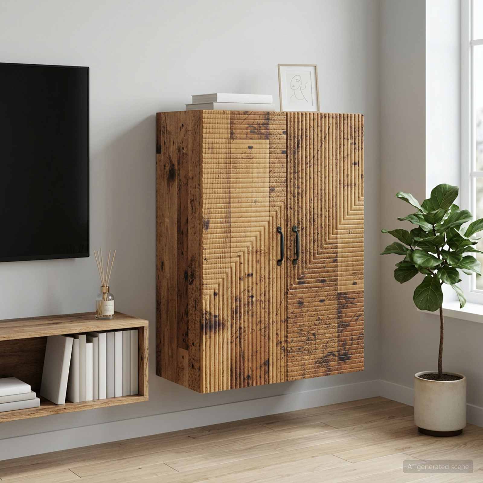 Nástěnná Skříň Staré Dřevo 66 X 34,5 X 90 Cm Kompozitní Dřevo