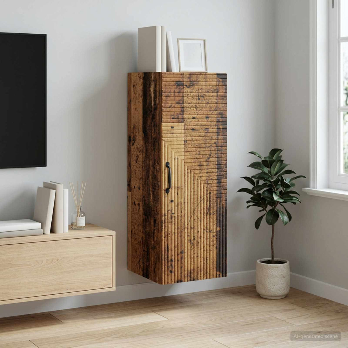 Nástěnná Skříň Staré Dřevo 33 X 34,5 X 90 Cm Kompozitní Dřevo