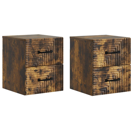 Nástěnný Noční Stolek 2 Pcs Kouřový Dub 34,5 X 33 X 40 Cm