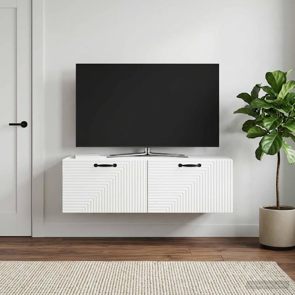Nástěnná Tv Skříň Bílá 98 X 41 X 30 Cm Kompozitní Dřevo