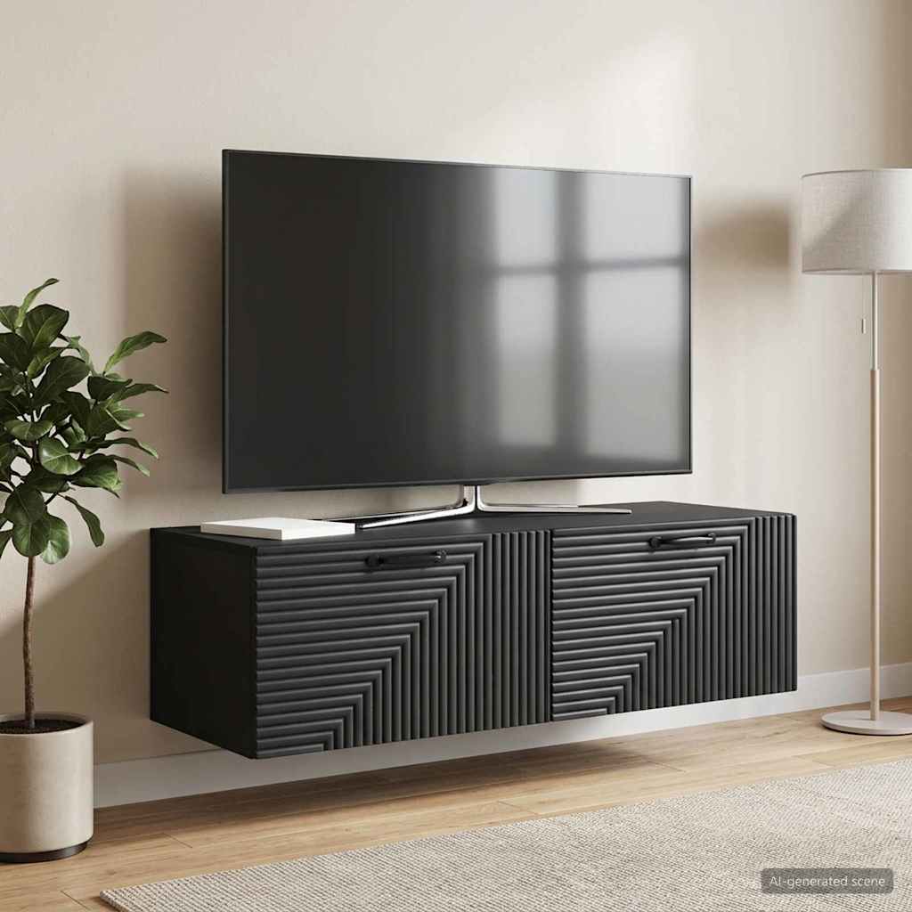 Nástěnná Tv Skříň Černá 98 X 41 X 30 Cm Kompozitní Dřevo