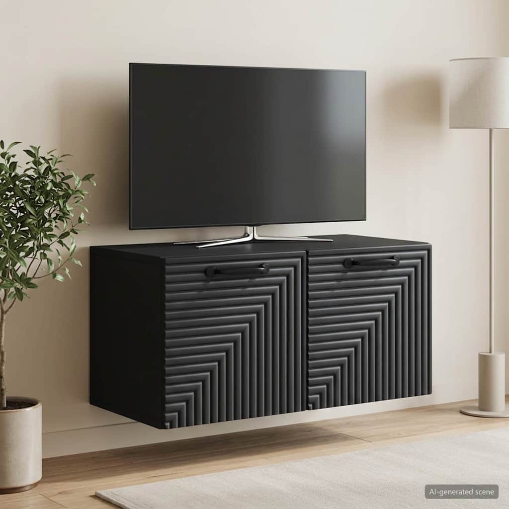 Nástěnná Tv Skříň Černá 59,5 X 31 X 30 Cm Kompozitní Dřevo