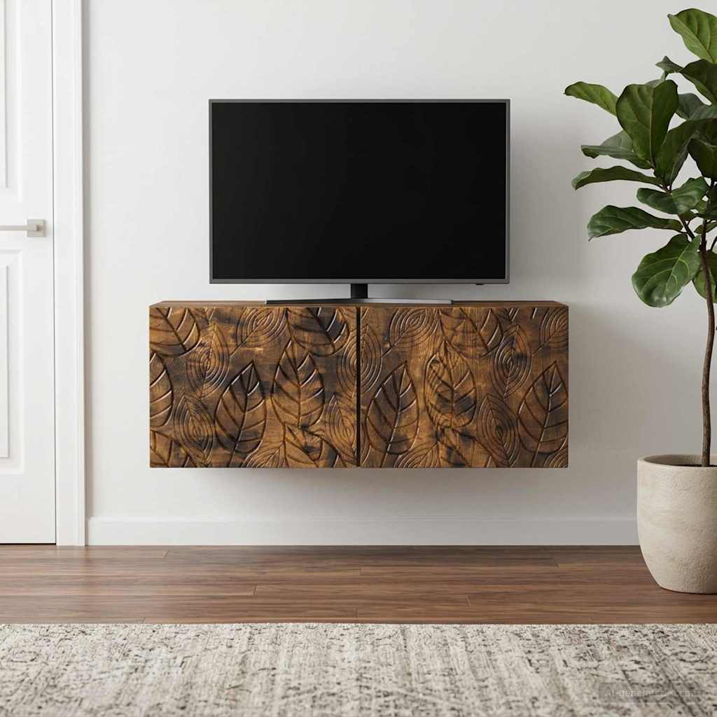 Nástěnná Tv Skříň 78,5 X 31 Cm Kouřový Dub Kompozitní Dřevo