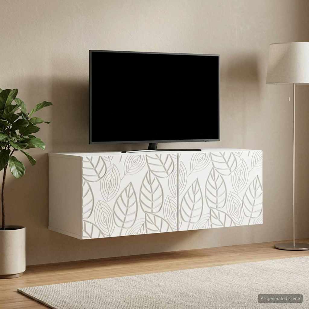Nástěnná Tv Skříň 98 X 31 Cm Bílá Kompozitní Dřevo Nástěnný
