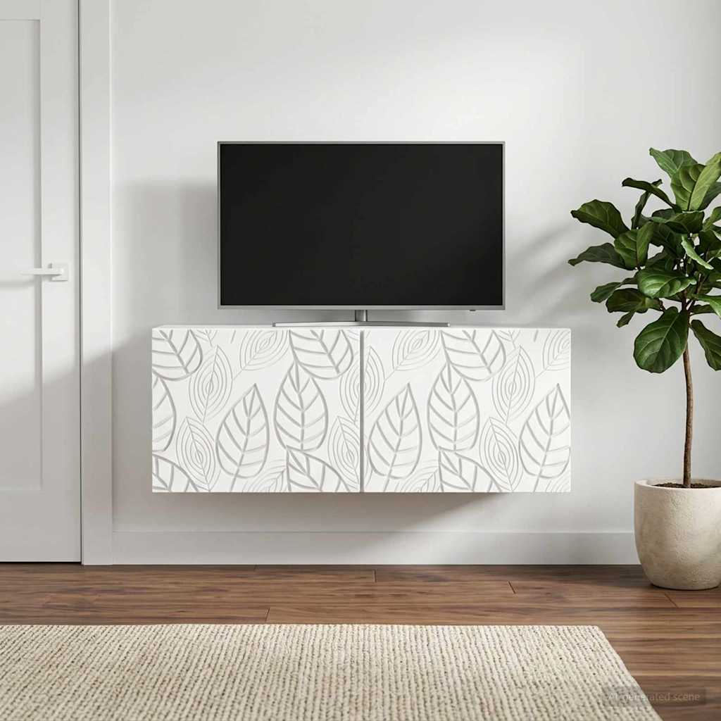 Nástěnná Tv Skříň 98 X 31 Cm Bílá Kompozitní Dřevo Nástěnný
