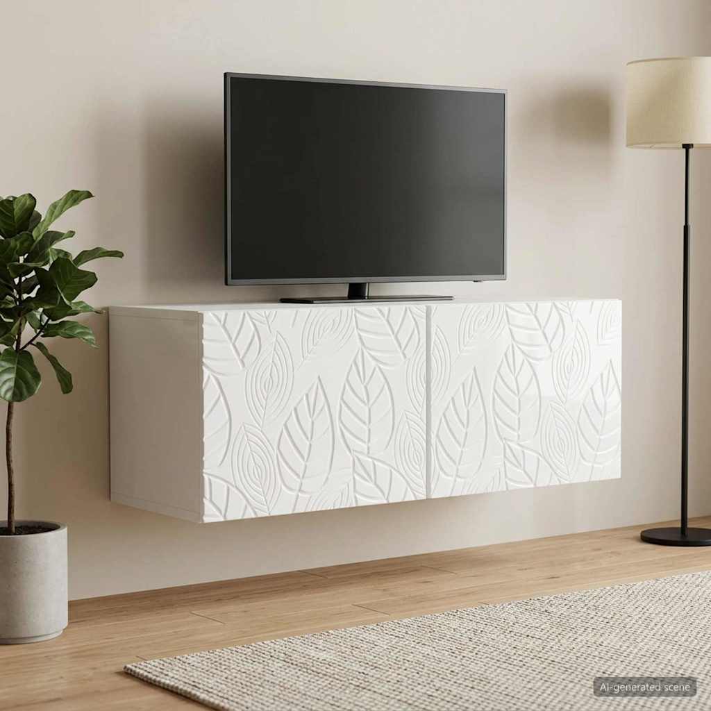Nástěnná Tv Skříň 98 X 31 Cm Bílá S Vysokým Leskem