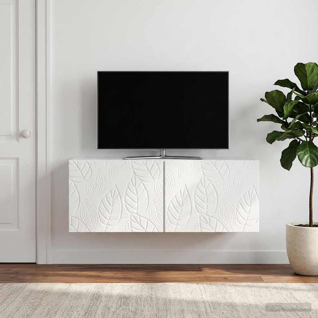 Nástěnná Tv Skříň 98 X 31 Cm Bílá S Vysokým Leskem