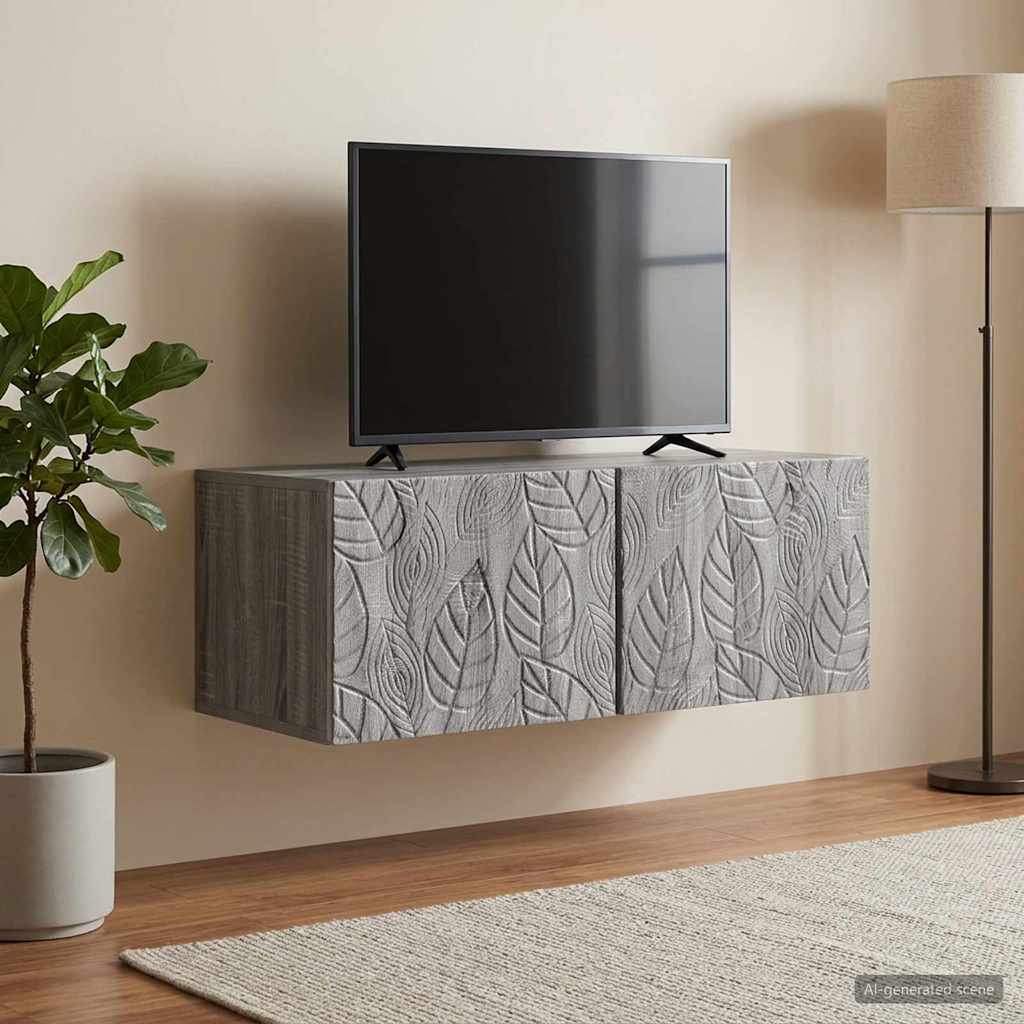 Nástěnná Tv Skříň 98 X 31 Cm Šedý Sonoma Kompozitní Dřevo