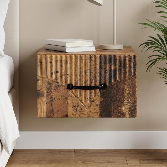 Nástěnný Noční Stolek Se Zásuvkou Staré Dřevo 34,5 X 33 X 20 Cm
