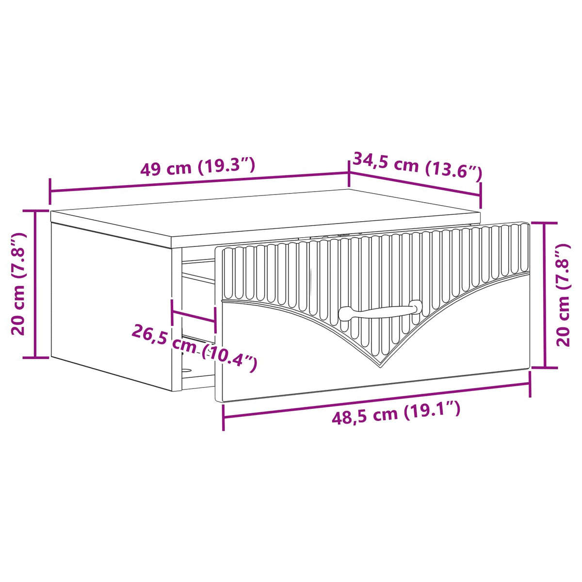 Nástěnný Noční Stolek 2 Pcs Betonově Šedá 49 X 34,5 X 20 Cm