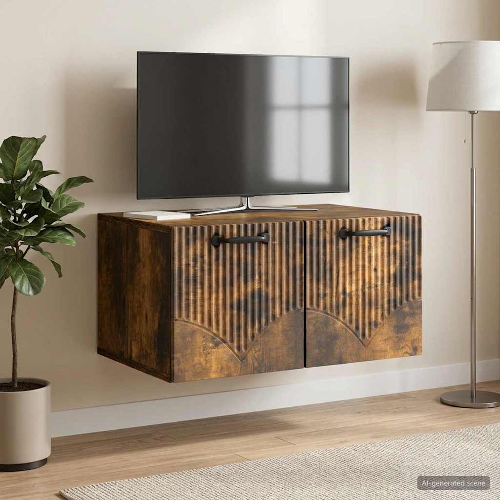 Nástěnná Tv Skříň Nástěnný Kouřový Dub 59,5 X 41 X 30 Cm
