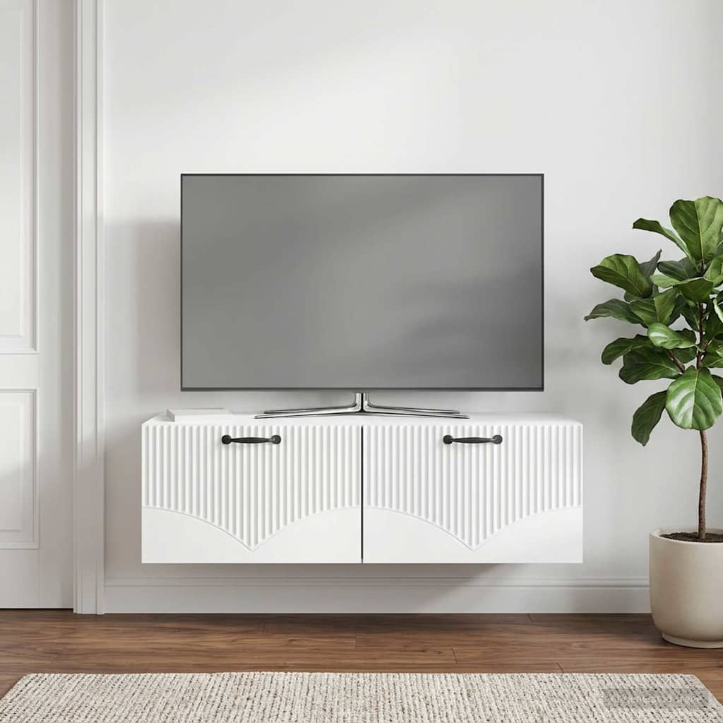Nástěnná Tv Skříň Bílá 98 X 41 X 30 Cm Kompozitní Dřevo
