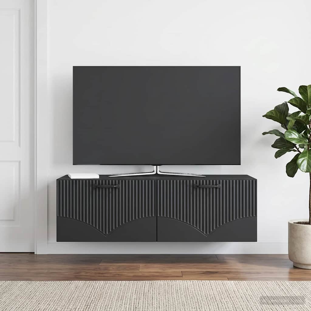Nástěnná Tv Skříň Černá 98 X 41 X 30 Cm Kompozitní Dřevo