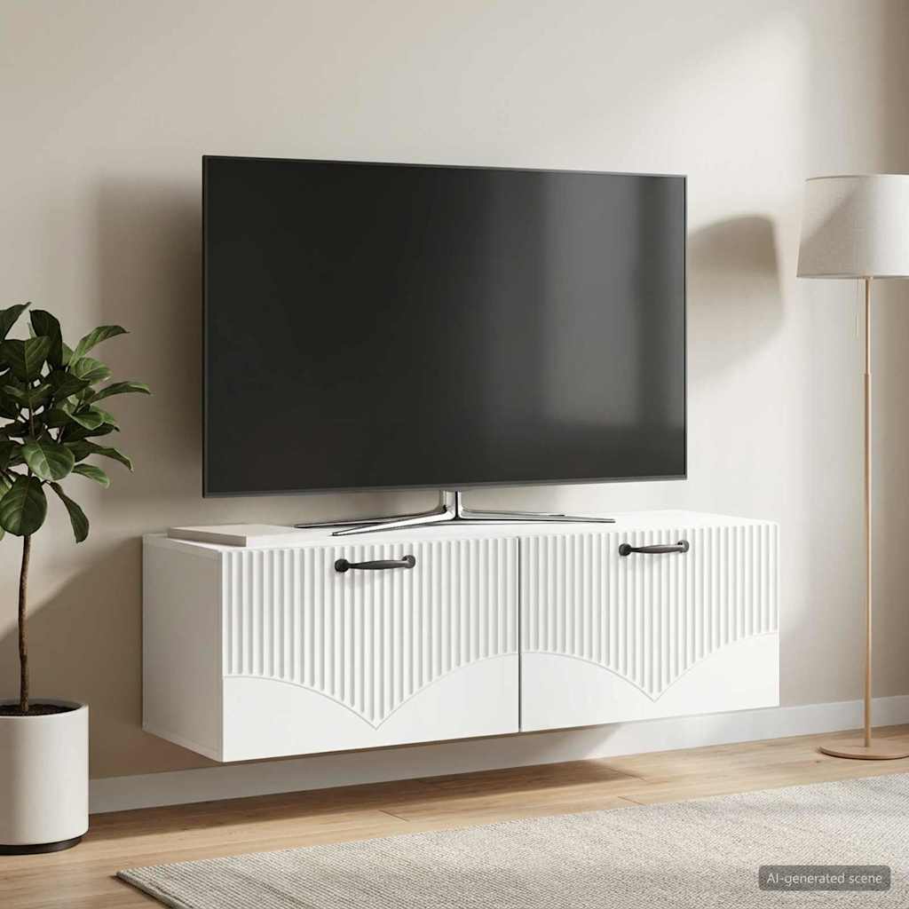 Nástěnná Tv Skříň Bílá 98 X 31 X 30 Cm Kompozitní Dřevo