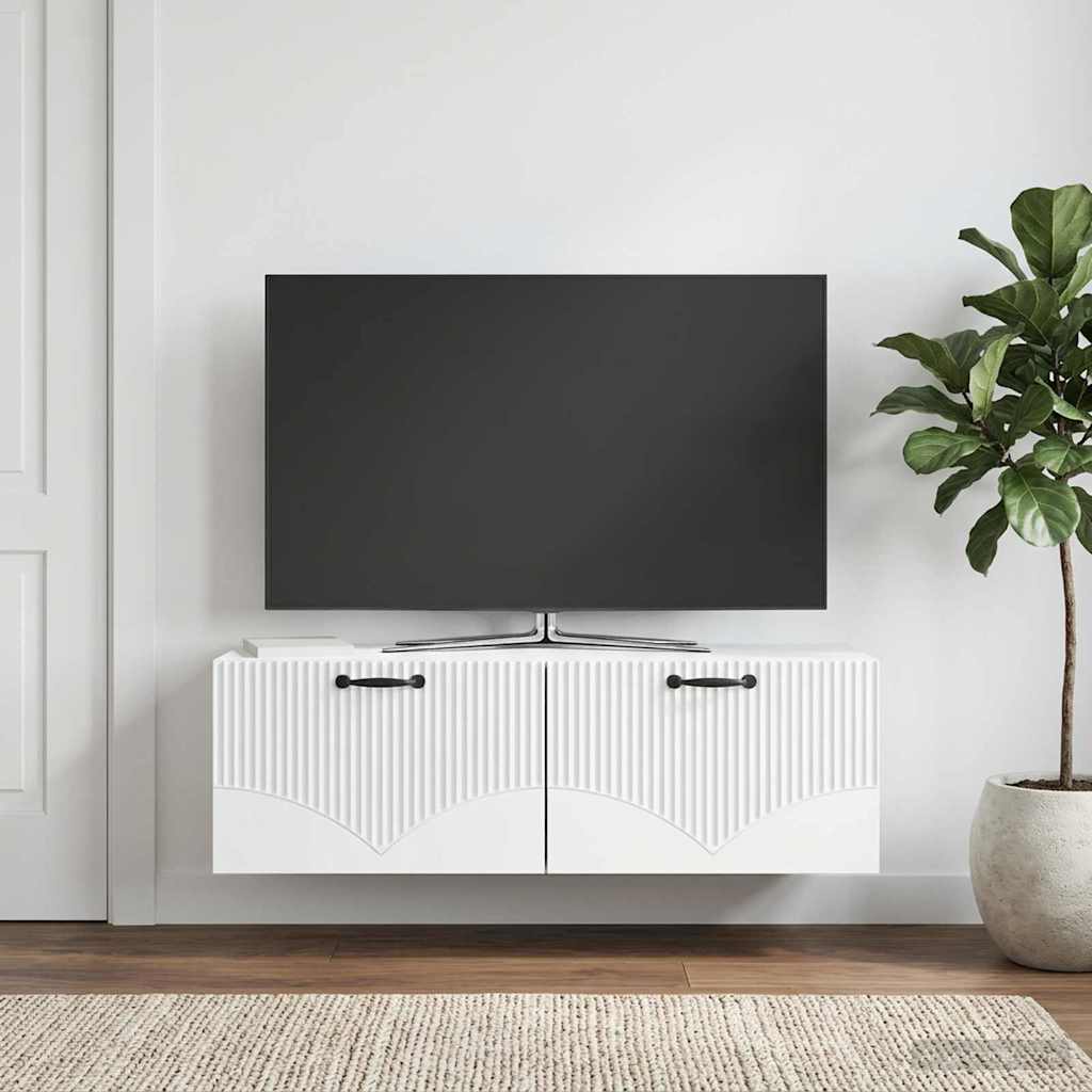 Nástěnná Tv Skříň Bílá 98 X 31 X 30 Cm Kompozitní Dřevo