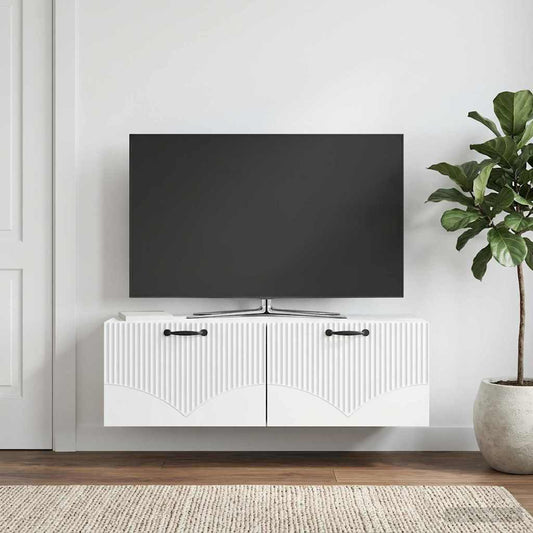 Nástěnná Tv Skříň Bílá 98 X 31 X 30 Cm Kompozitní Dřevo