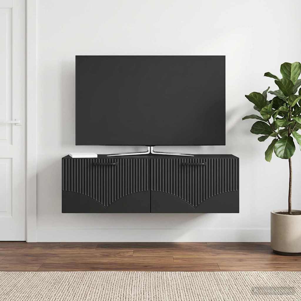 Nástěnná Tv Skříň Černá 98 X 31 X 30 Cm Kompozitní Dřevo