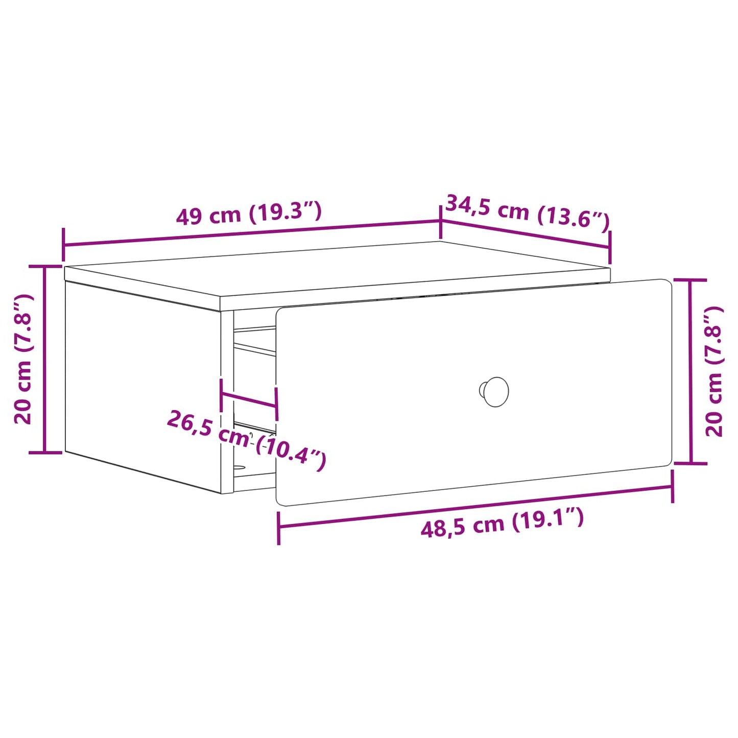 Nástěnný Noční Stolek 2 Pcs Betonově Šedá 49 X 34,5 X 20 Cm
