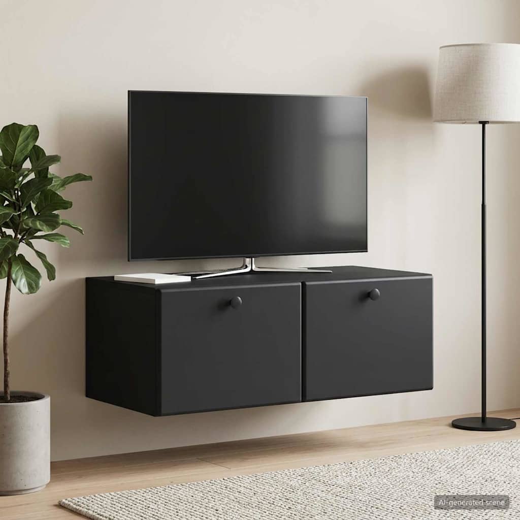 Nástěnná Tv Skříň 78,5 X 41 X 30 Cm Černá Kompozitní Dřevo