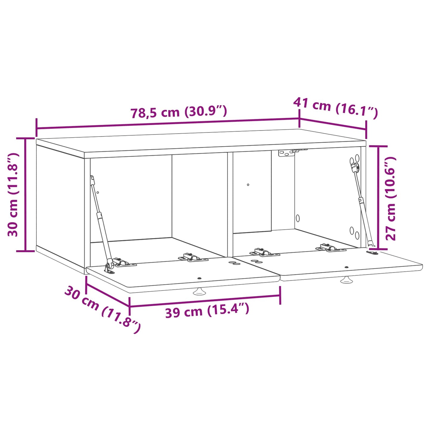 Nástěnná Tv Skříň 78,5 X 41 X 30 Cm Černá Kompozitní Dřevo