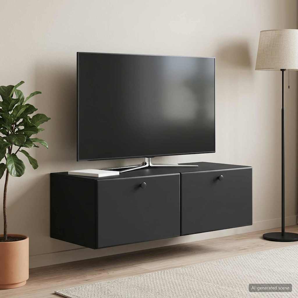 Nástěnná Tv Skříň 98 X 41 X 30 Cm Černá Kompozitní Dřevo