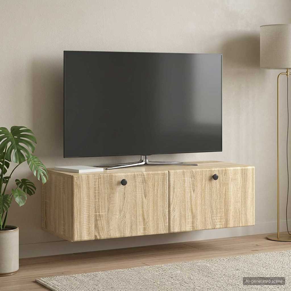 Nástěnná Tv Skříň 98 X 41 X 30 Cm Dub Sonoma Kompozitní Dřevo