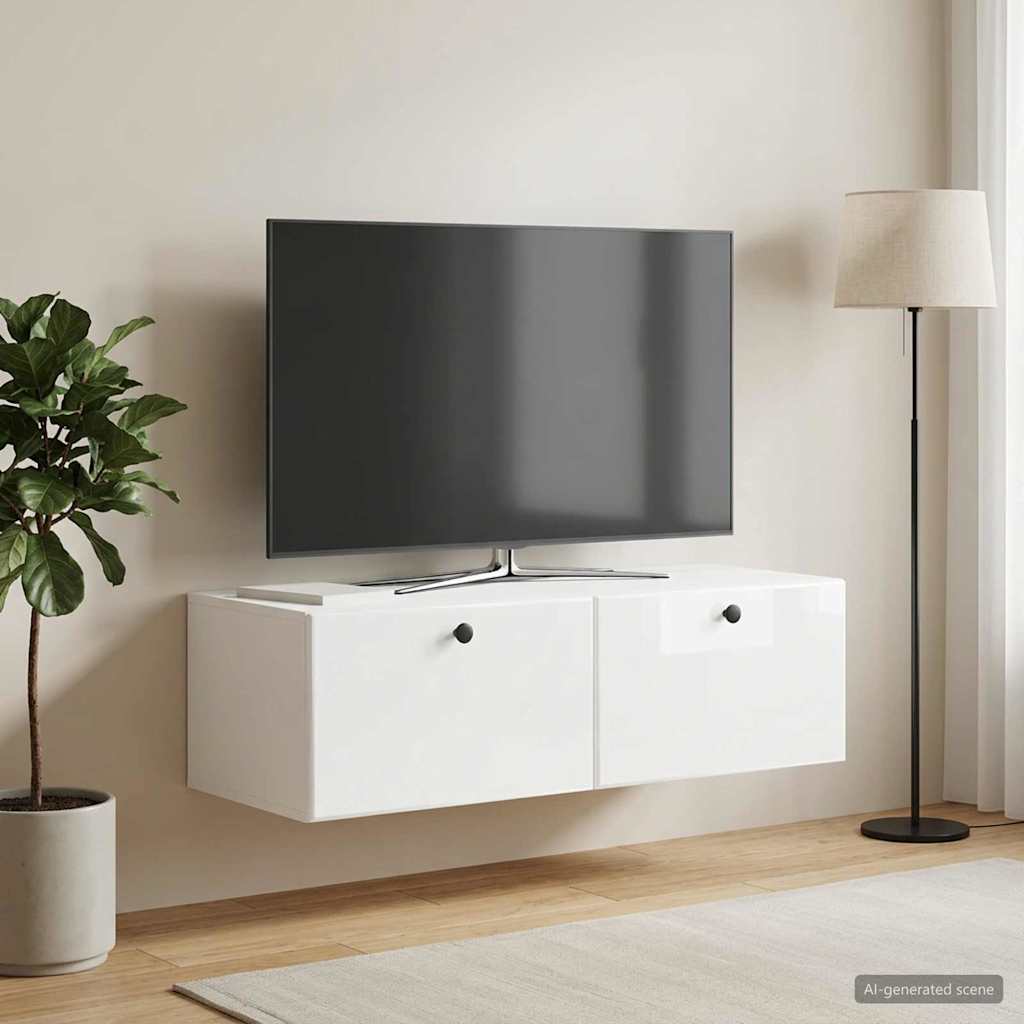 Nástěnná Tv Skříň 98 X 41 X 30 Cm Bílá S Vysokým Leskem