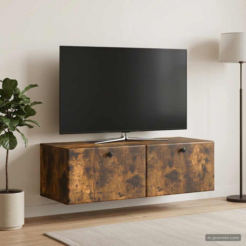 Nástěnná Tv Skříň 98 X 41 X 30 Cm Kouřový Dub Kompozitní Dřevo