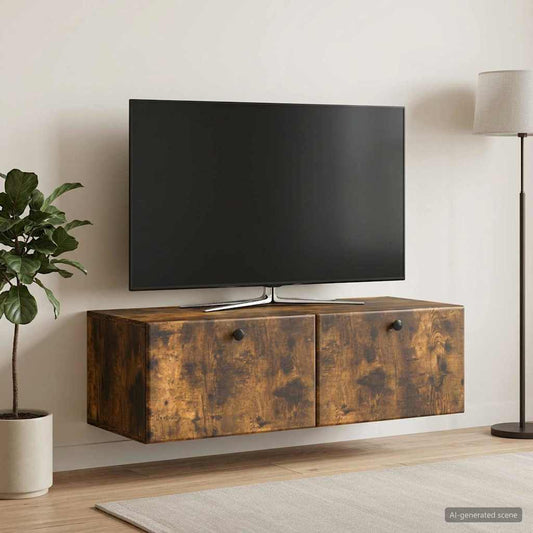 Nástěnná Tv Skříň 98 X 41 X 30 Cm Kouřový Dub Kompozitní Dřevo
