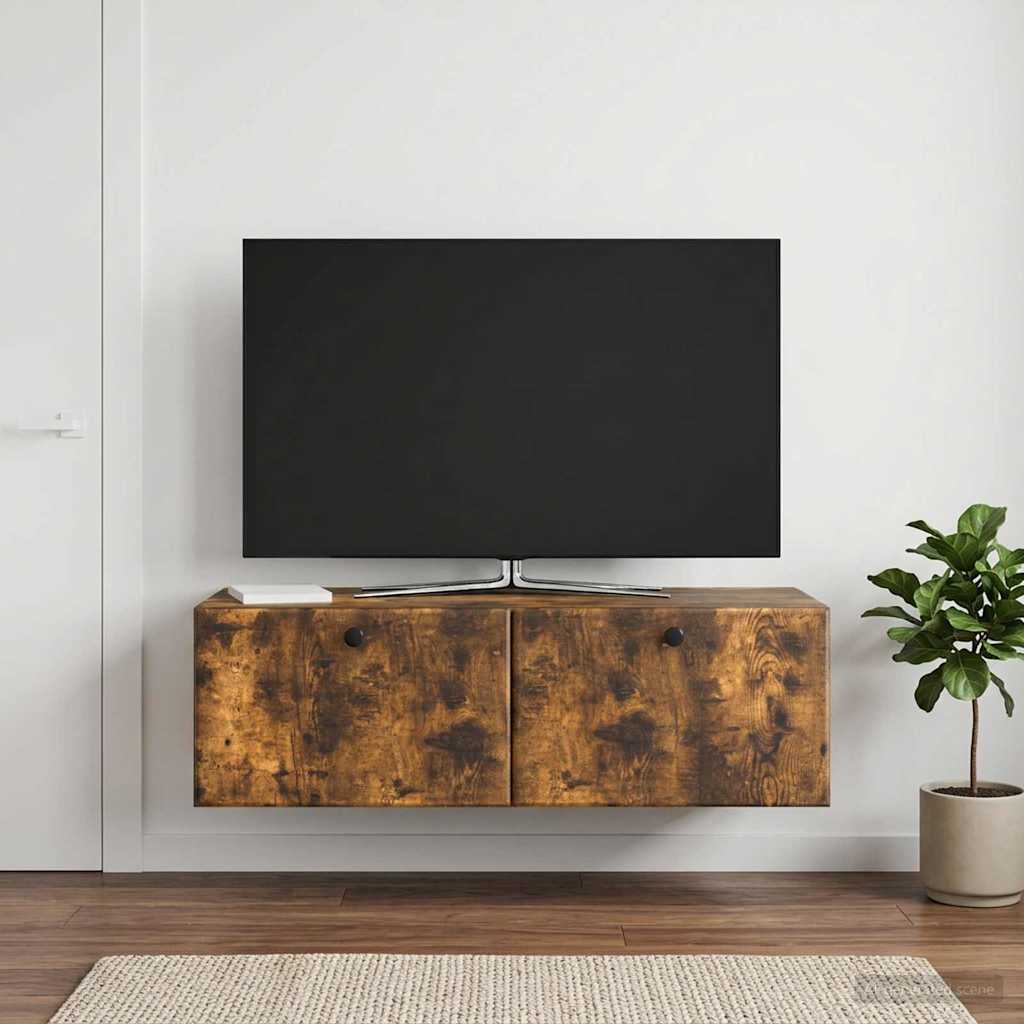 Nástěnná Tv Skříň 98 X 41 X 30 Cm Kouřový Dub Kompozitní Dřevo