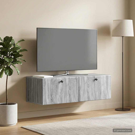 Nástěnná Tv Skříň 98 X 41 X 30 Cm Šedý Sonoma Kompozitní Dřevo
