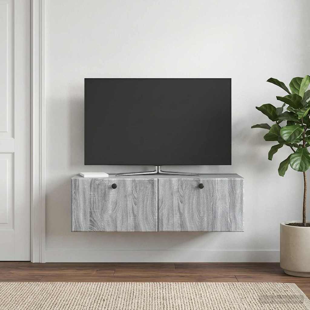 Nástěnná Tv Skříň 98 X 41 X 30 Cm Šedý Sonoma Kompozitní Dřevo