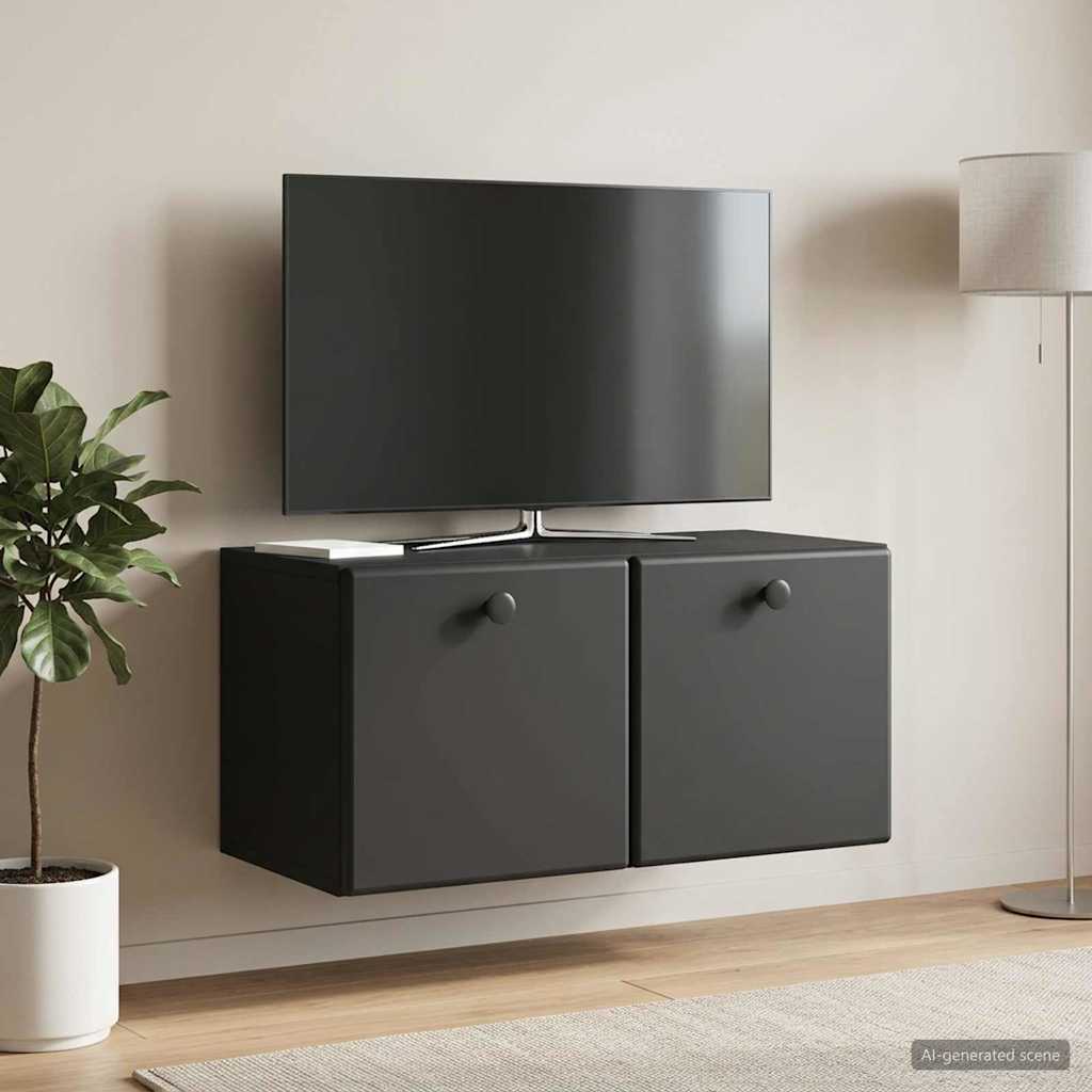 Nástěnná Tv Skříň 59,5 X 31 X 30 Cm Černá Kompozitní Dřevo