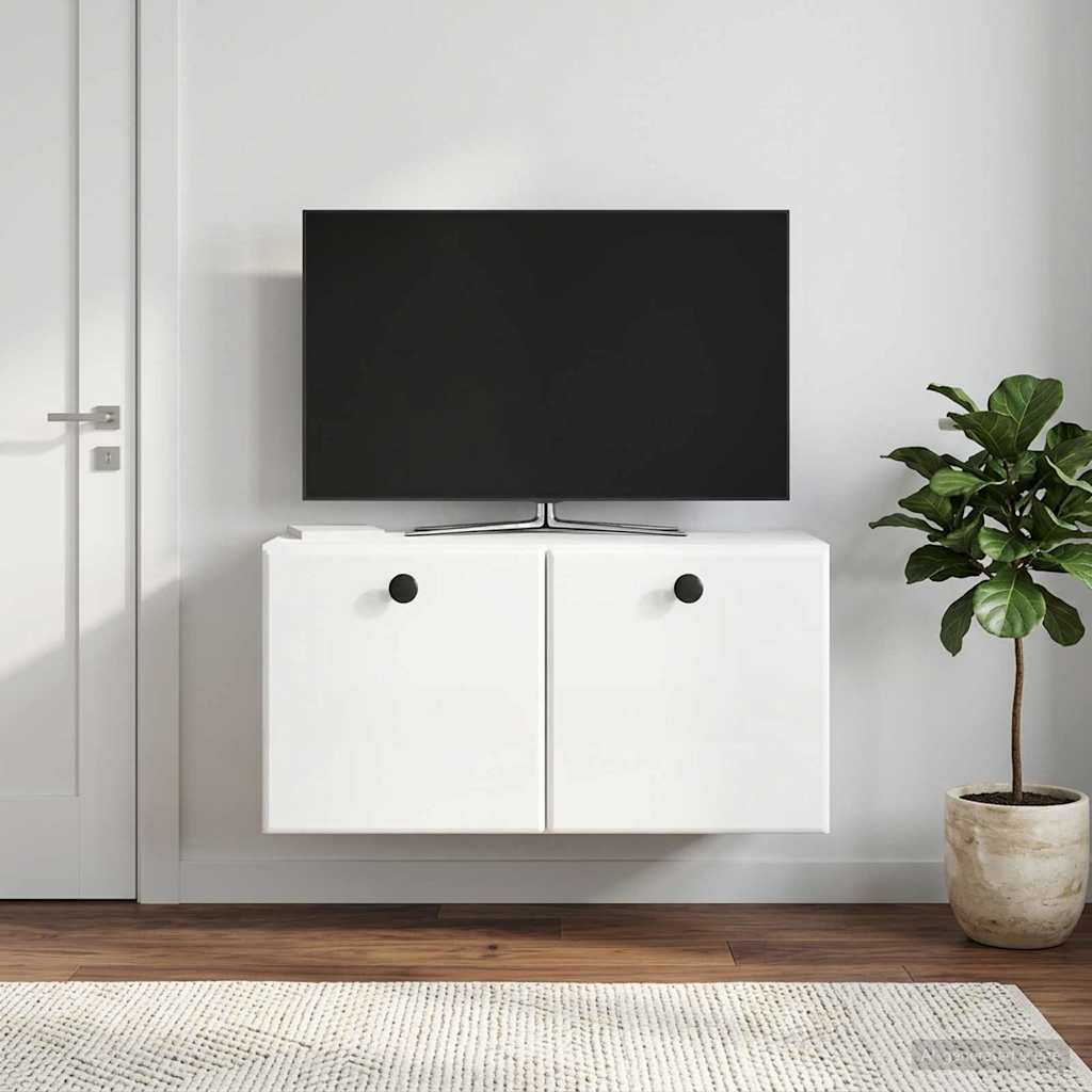 Nástěnná Tv Skříň 59,5 X 31 X 30 Cm Bílá S Vysokým Leskem
