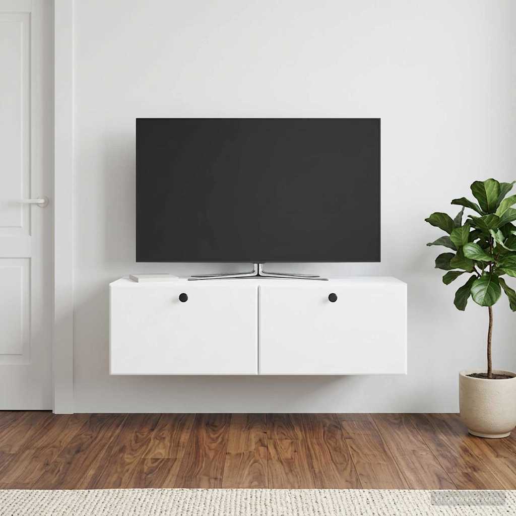 Nástěnná Tv Skříň 98 X 31 X 30 Cm Bílá Kompozitní Dřevo