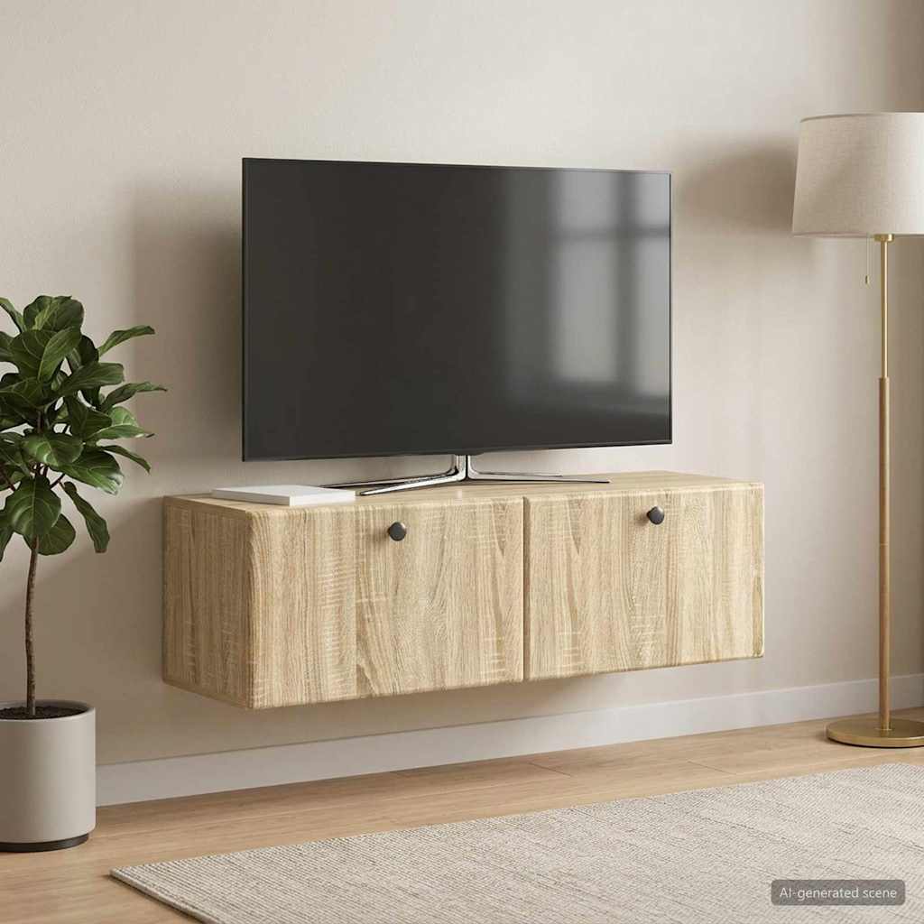 Nástěnná Tv Skříň 98 X 31 X 30 Cm Dub Sonoma Kompozitní Dřevo