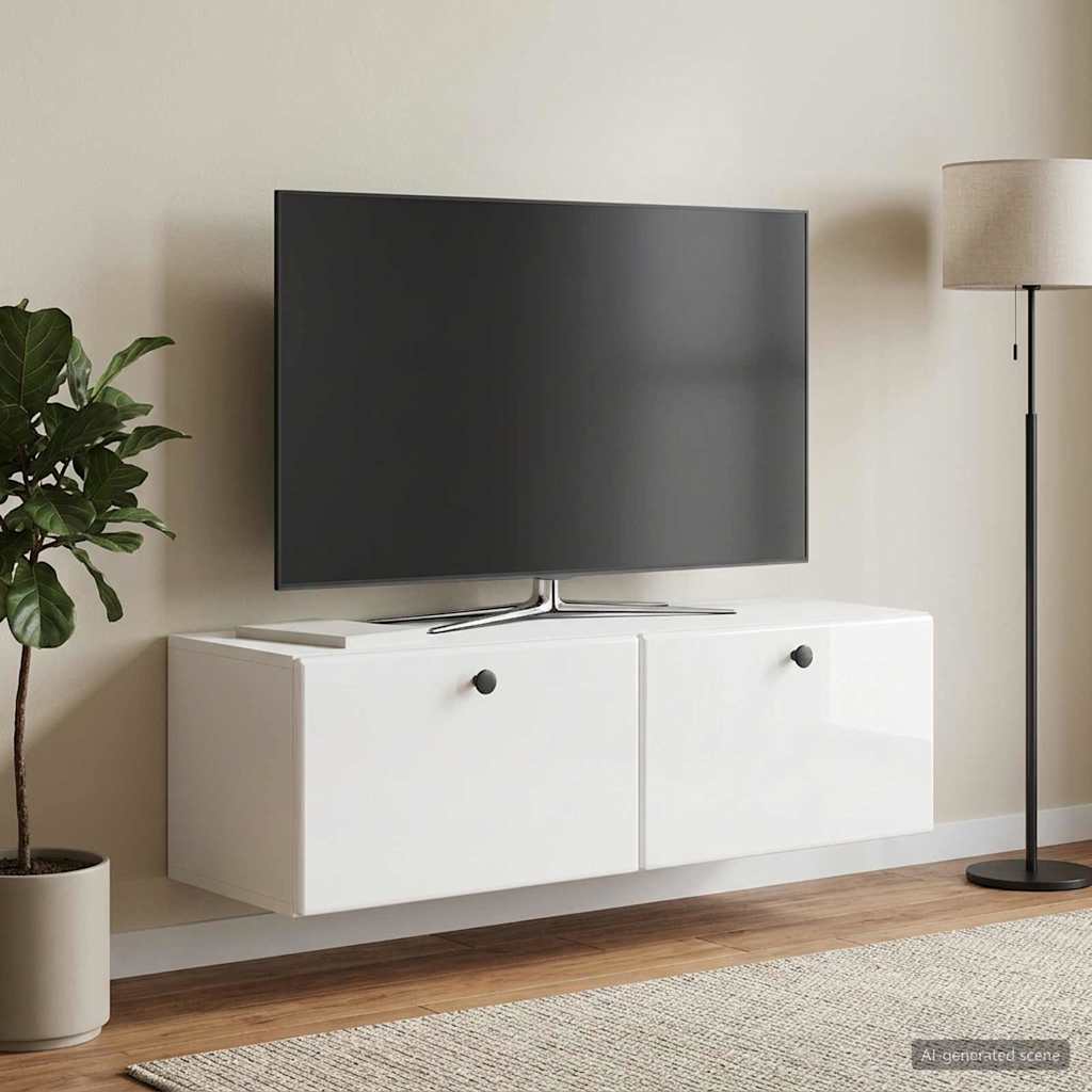 Nástěnná Tv Skříň 98 X 31 X 30 Cm Bílá S Vysokým Leskem